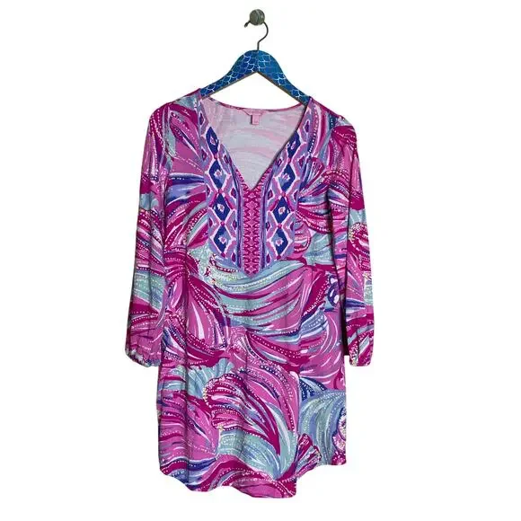 LILLY PULITZER Gianna Oh My Guava Engineered Lightweight Tunic Dress Small - Picture 2 of 9
